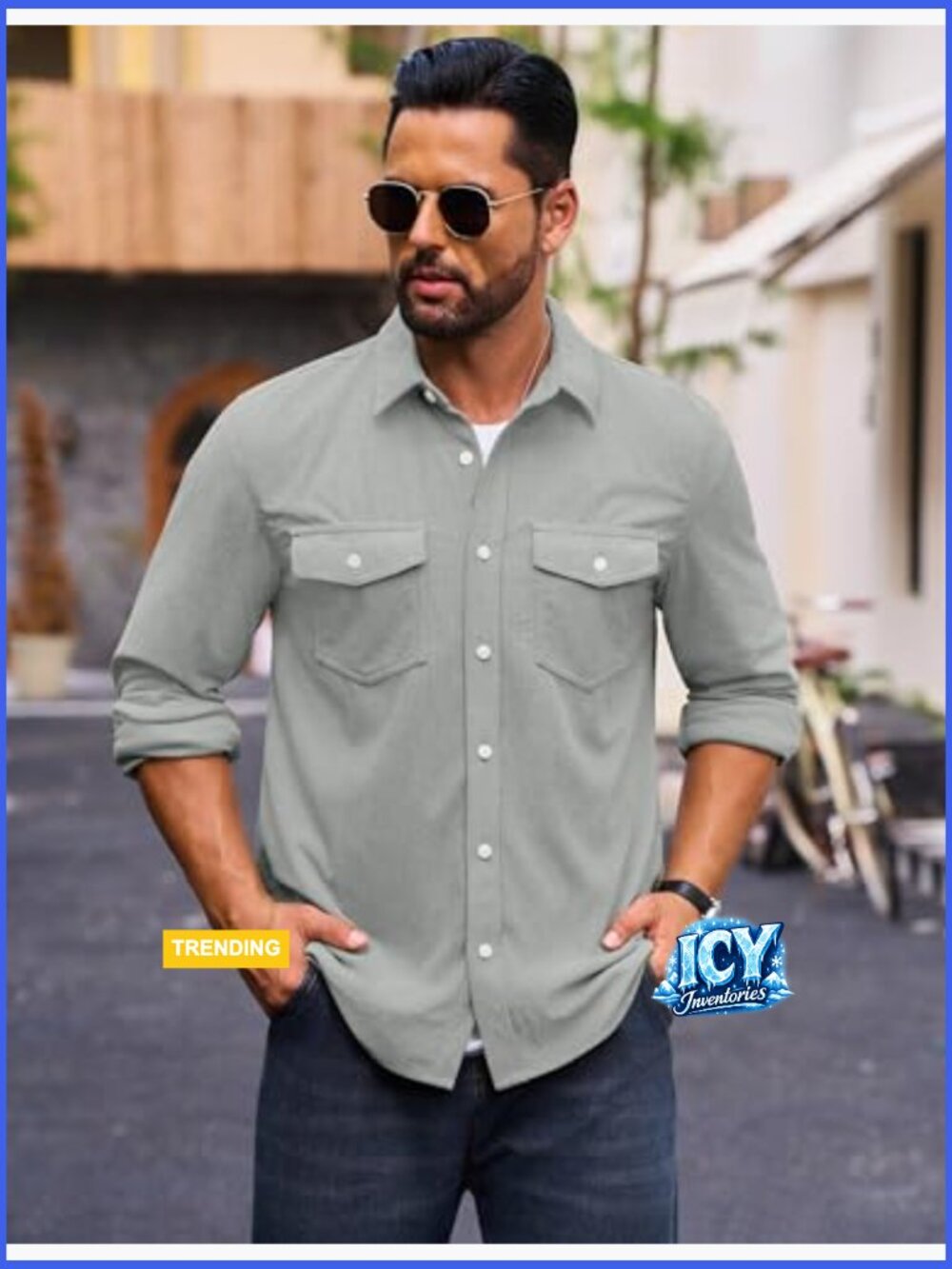 Men's Corduroy Shirt Jacket Button Down Long Sleeve Shacket with Flap Pockets - Picture 2 of 7